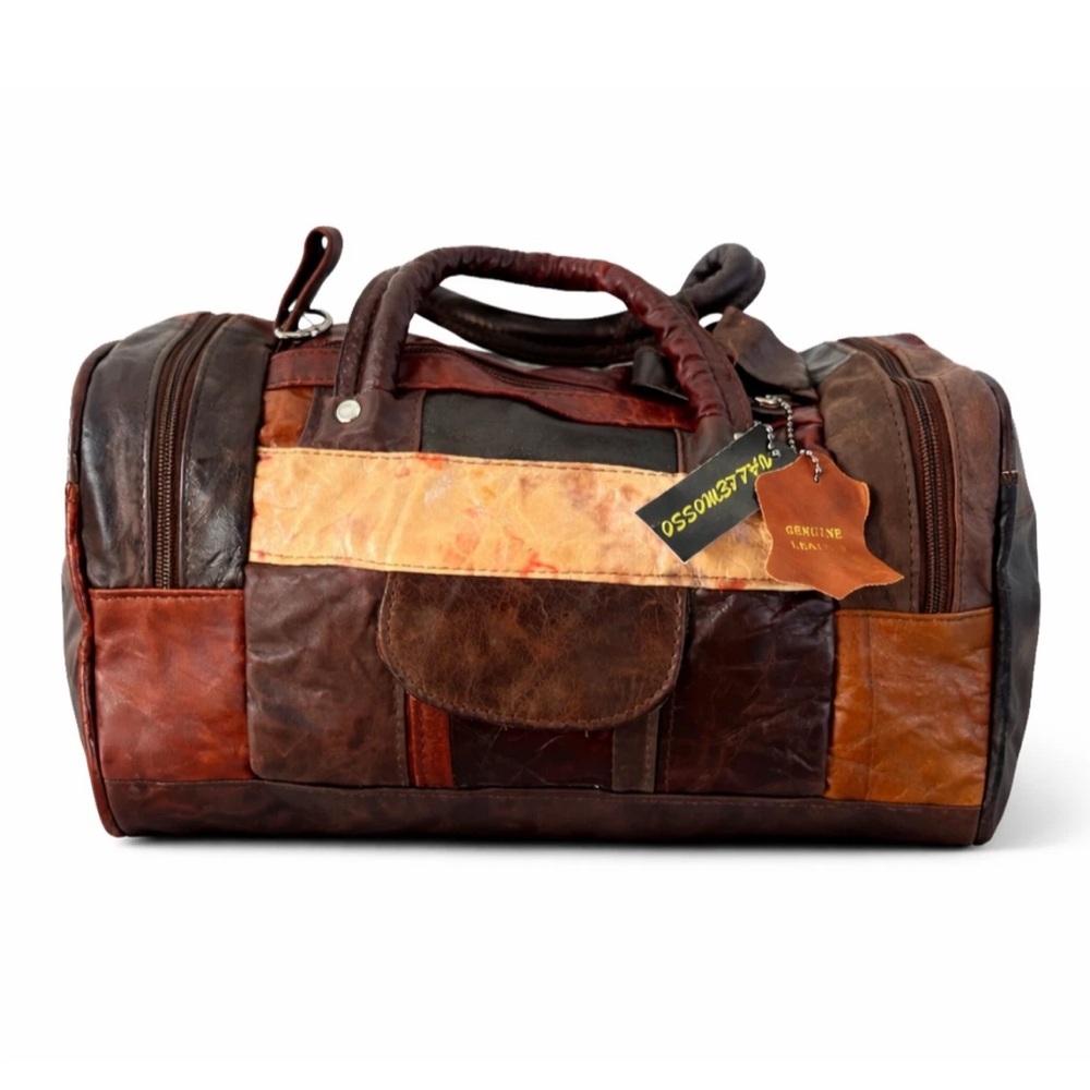 Vtg 80s Vallemosso Italian Leather Patchwork Mini Duffle Speedy Boston Bag Purse